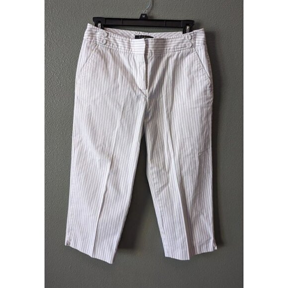 Talbots Heritage White Blue Stripe Seersucker Capris Pants Size 4P - Picture 1 of 7